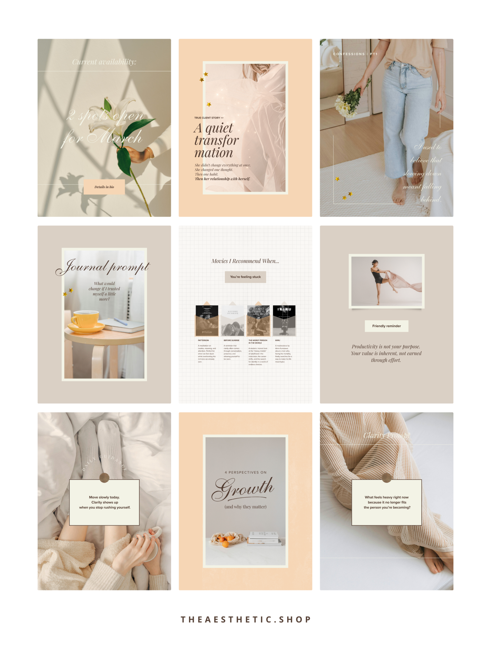 minimalist neutral color beige aesthetic Coach Content Kit: 100 Canva Templates for Life Coaches