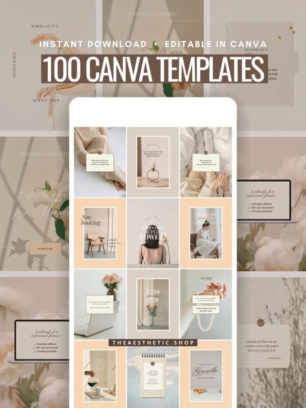 minimalist neutral color beige aesthetic Coach Content Kit: 100 Canva Templates for Life Coaches