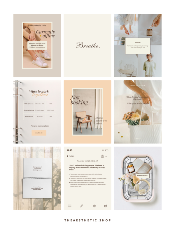 minimalist neutral color beige aesthetic Coach Content Kit: 100 Canva Templates for Life Coaches