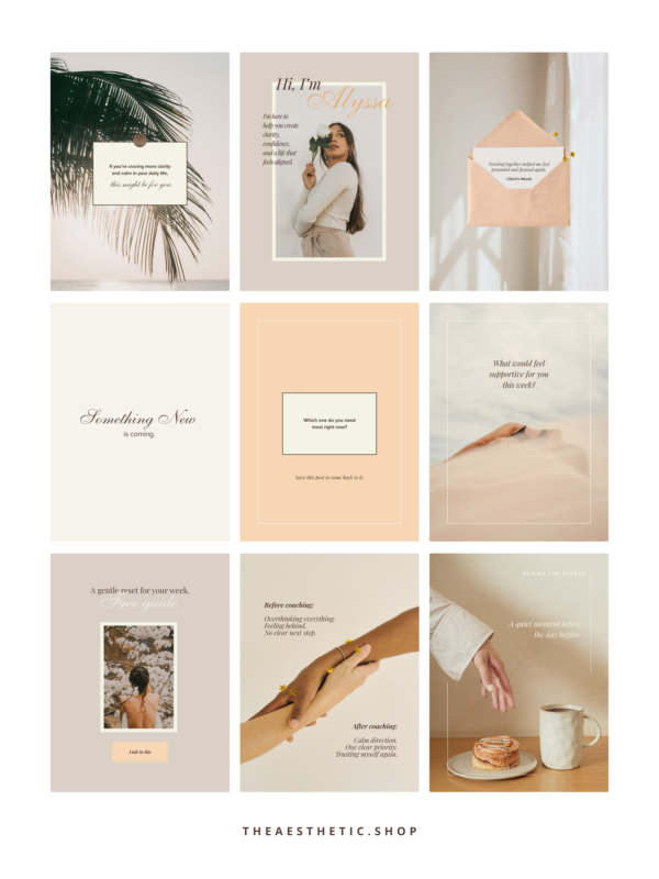 minimalist neutral color beige aesthetic Coach Content Kit: 100 Canva Templates for Life Coaches