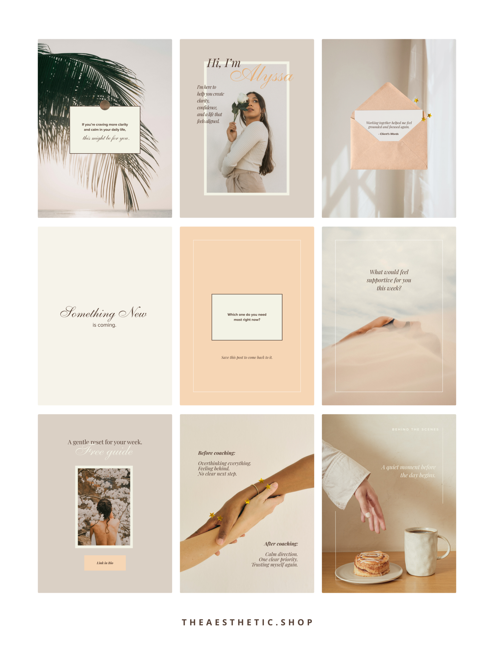 minimalist neutral color beige aesthetic Coach Content Kit: 100 Canva Templates for Life Coaches